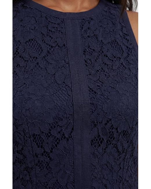 Karen Millen Blue Lace Sleeveless Woven Midi Dress