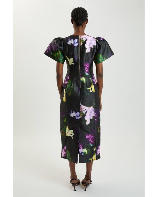 Karen Millen Multicolor Petite Floral Print Twill Midi Dress