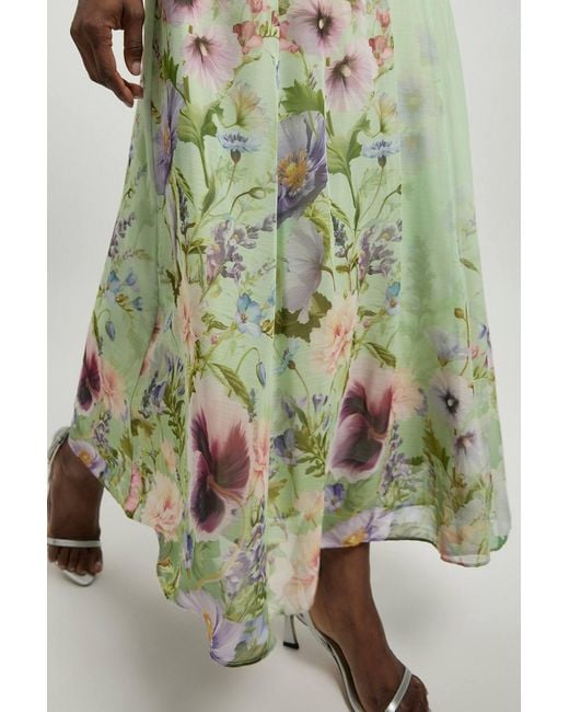 Karen Millen Green Petite Chiffon Floral Print Halter Neck Woven Maxi Dress
