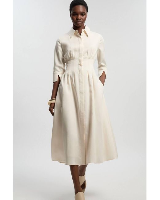 Karen Millen White Petite Tailored Linen Darted Waist Midi Dress