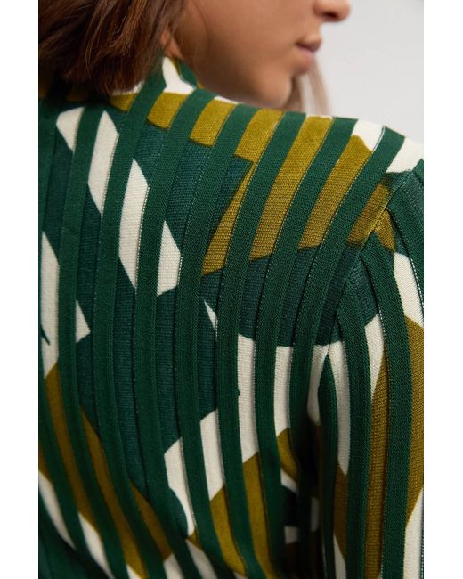 Karen Millen Green Geo Jacquard Knit Long Sleeve Top