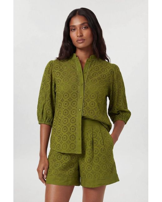 Karen Millen Green Cotton Broderie Woven Shorts