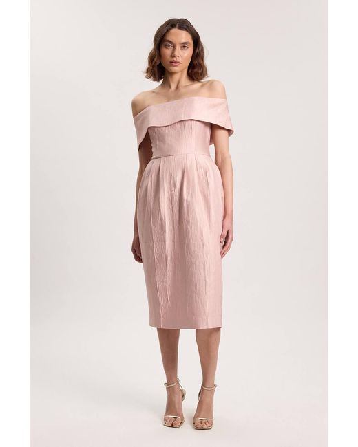 Karen Millen Pink Petite Textured Tailored Twill Bandeau Midi Dress