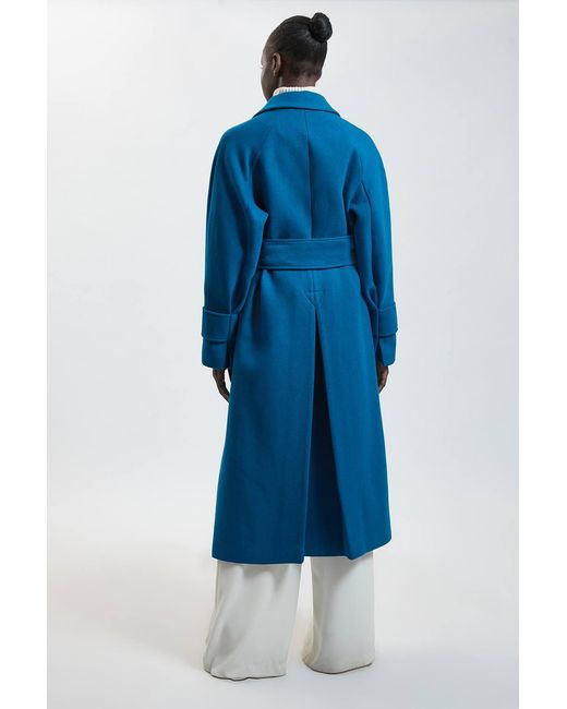 Karen Millen Blue Wool Belted Maxi Trench Coat