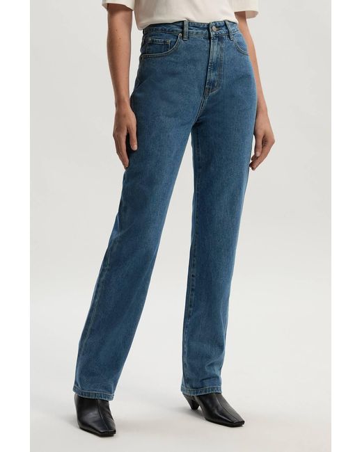 Karen Millen Blue Rigid Denim High Rise Straight Leg Jeans