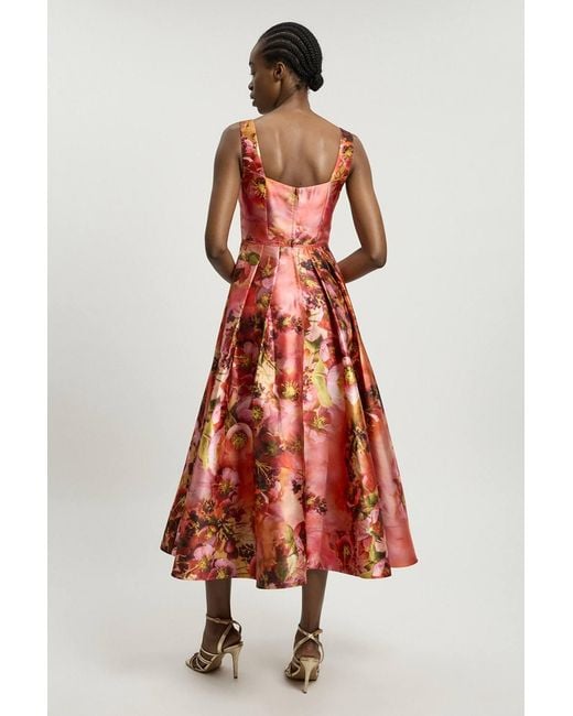 Karen Millen White Jacquard Twill Floral Print Corseted Woven Maxi Dress