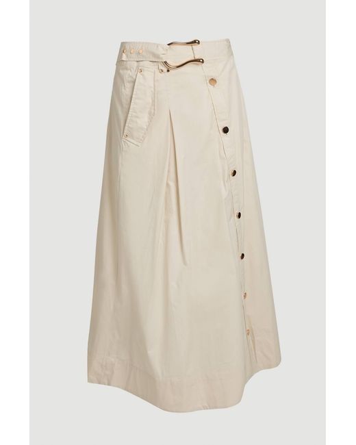 Karen Millen Natural Cotton Sateen Button Woven Midi Skirt