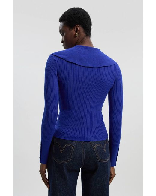 Karen Millen Blue Viscose Blend Trim Detail Knit Top