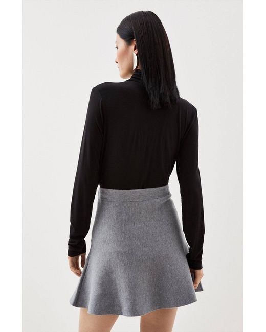 Karen Millen Black Compact Wool Look Knit Flippy Mini Skirt
