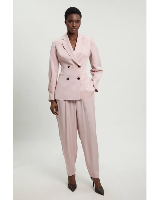Karen Millen Pink Polished Linen Blend Single Breasted Tailored Blazer