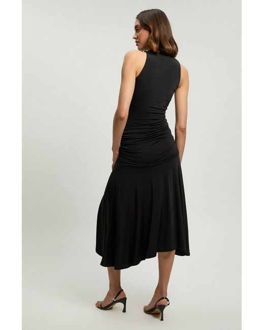 Karen Millen Black Petite Stretch Drapey Crepe Ruched Hanky Hem Midi Dress