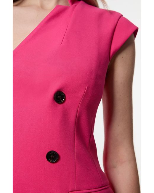 Karen Millen Pink Compact Stretch Asymmetric Collar Tailored Pencil Maxi Dress