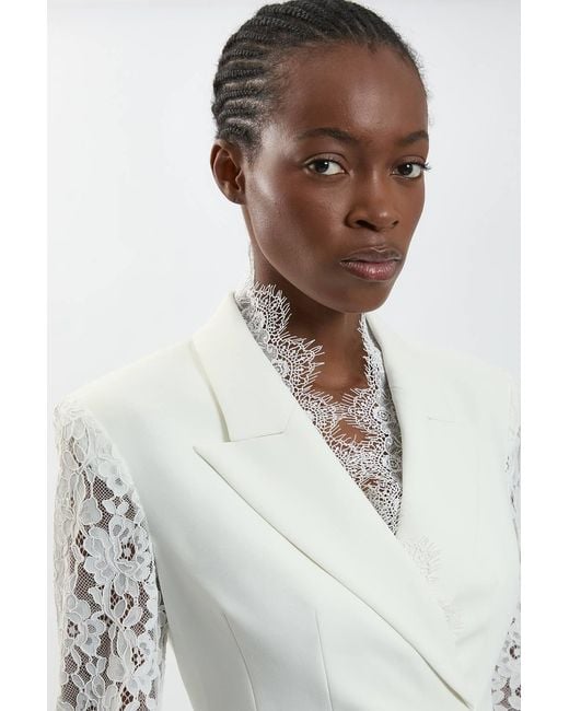 Karen Millen White Compact Stretch Lace Sleeve Blazer Mini Dress