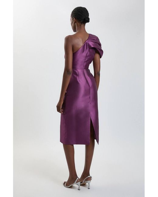 Karen Millen Purple One Shoulder Twill Midi Dress