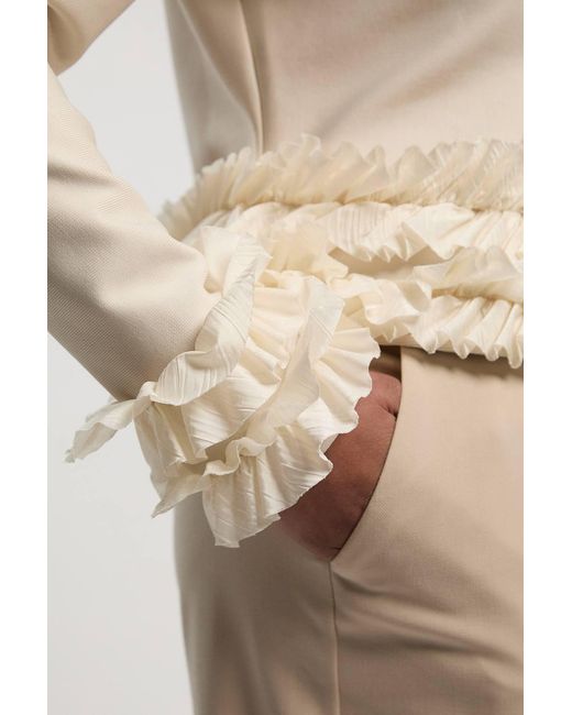 Karen Millen Natural Plus Size Figure Form Bandage Knit Jacket With Woven Ruffle Trim