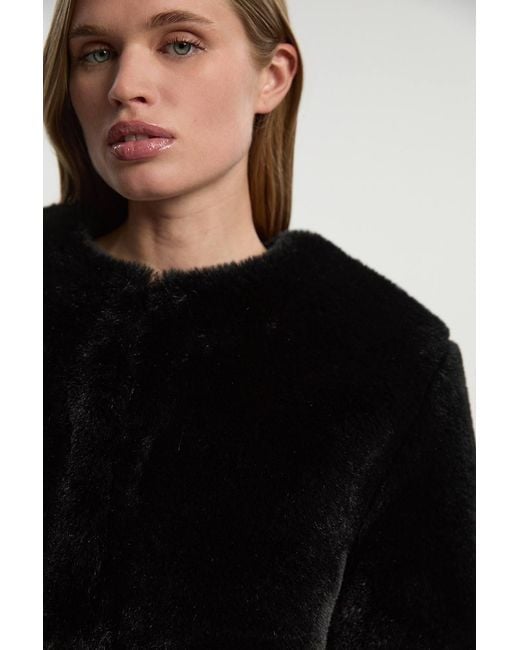 Karen Millen Black Collarless Faux Fur Jacket