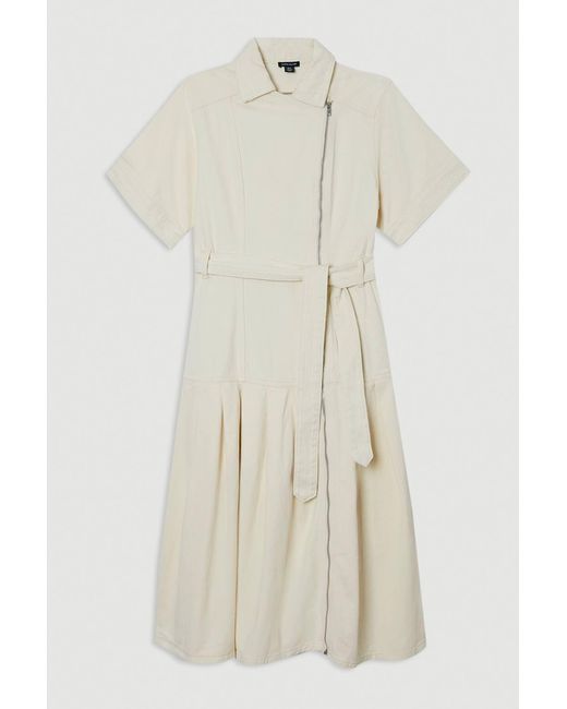 Karen Millen Natural Denim Pleated Hem Biker Dress