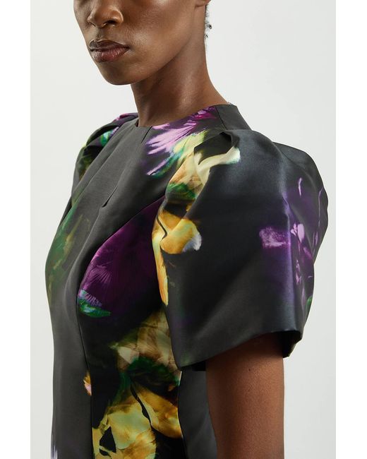Karen Millen Multicolor Petite Floral Print Twill Midi Dress