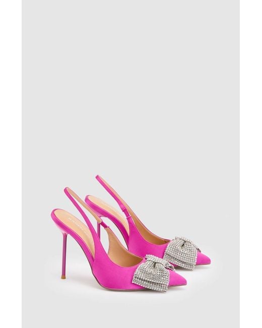 Karen Millen Pink Satin Embellished Bow Slingback Heeled Shoe