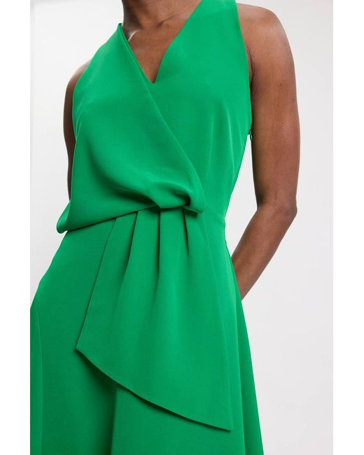 Karen Millen Green Soft Tailored Colour Block Detail Midi Dress
