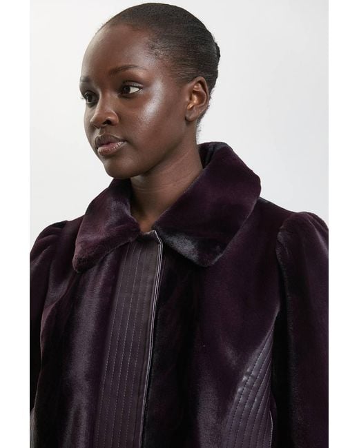 Karen Millen Black Faux Fur Pu Panelled Belted Cropped Jacket
