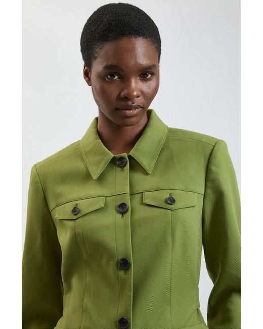 Karen Millen Green Herringbone Texture Utility Jacket