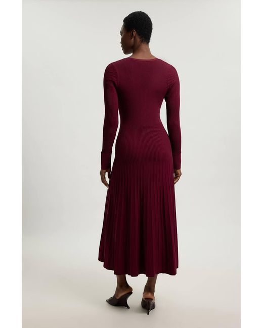 Karen Millen Red Knit Pointelle Stitch Detail Midi Dress