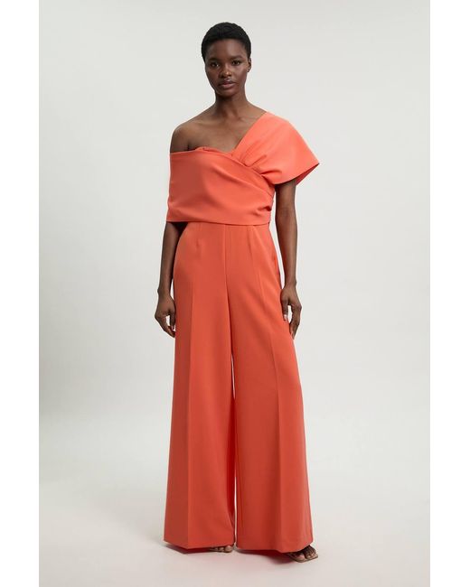 Karen Millen Compact Viscose Stretch Tailored Off Shoulder Jumpsuit