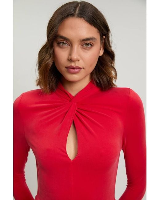 Karen Millen Red Long Sleeve Jersey Maxi Dress