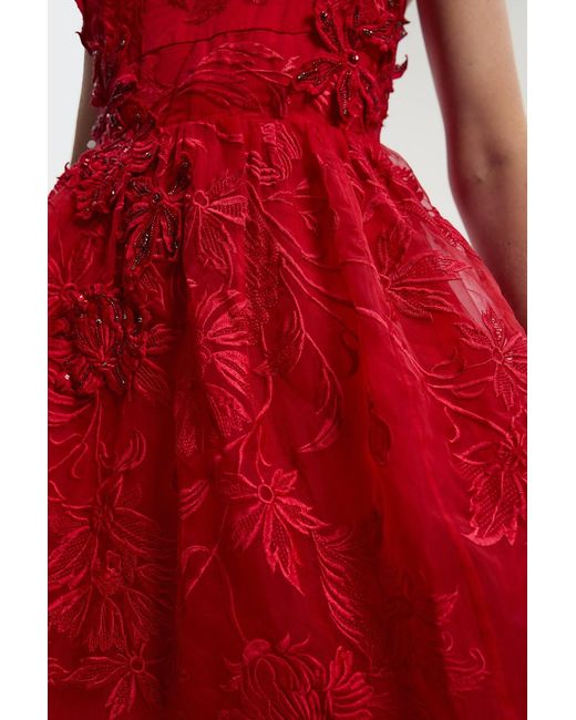 Karen Millen Archive Embroidered Applique Organdie Woven Prom Dress