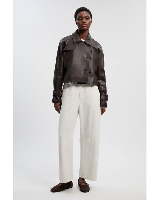 Karen Millen Black Petite Leather High Neck Crop Trench Coat