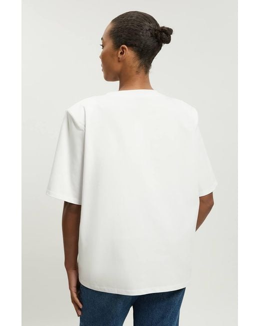 Karen Millen White Plus Size Power Shoulder Jersey T-Shirt