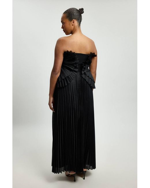 Karen Millen Black Plus Size Cotton Poplin Pleated Maxi Dress