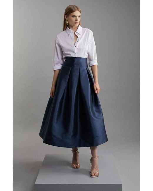 Karen Millen Blue Forever Twill Woven Prom Maxi Skirt