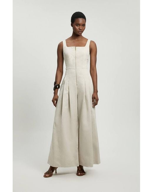 Karen Millen Natural Premium Linen Zip Detail Jumpsuit
