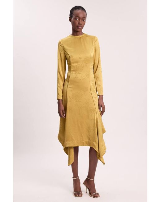 Karen Millen Metallic Jacquard Long Sleeve Hanky Hem Woven Maxi Dress