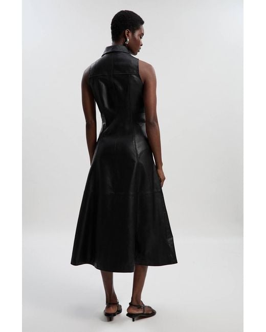 Karen Millen Black Leather Zip Through Full Midi Dress