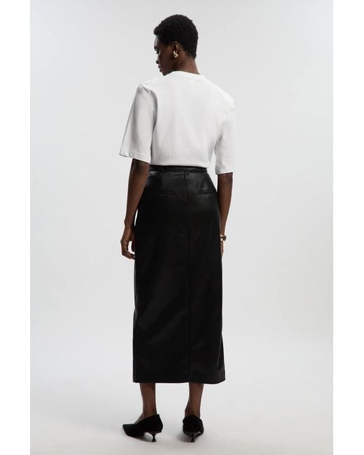 Karen Millen Black Faux Leather Tailored Midi Pencil Skirt