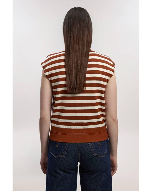 Karen Millen Brown Viscose Blend High Neck Stripe Knitted Tank Top