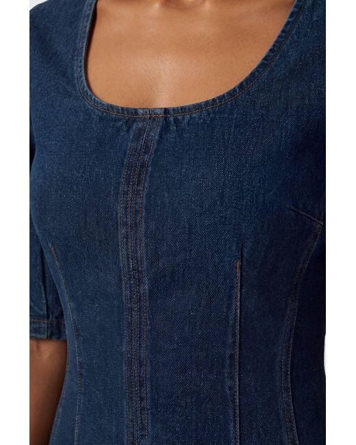 Karen Millen Blue Denim Zip Up Midi Dress