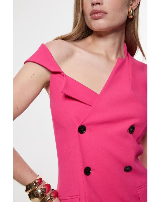 Karen Millen Pink Compact Stretch Asymmetric Collar Tailored Pencil Maxi Dress