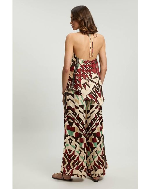 Karen Millen White Satin Viscose Geo Print Trouser