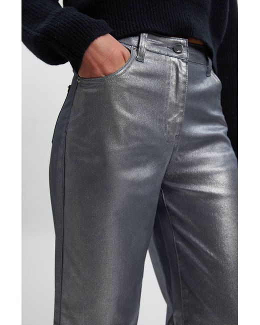 Karen Millen Blue Metallic Coated Denim Wide Leg Jeans
