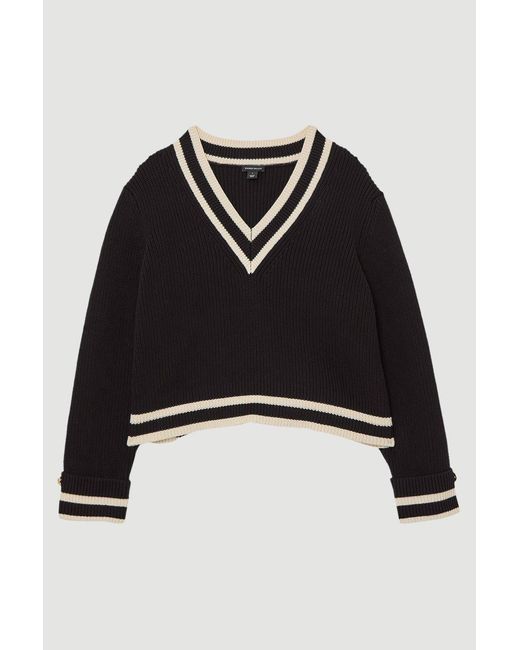 Karen Millen Black Cotton V Neck Knit Boxy Jumper