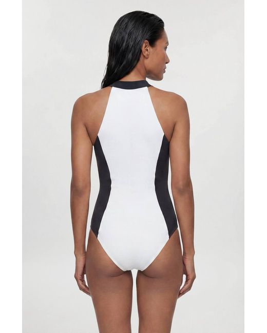 Karen Millen White Racer Back Swimsuit With Zip
