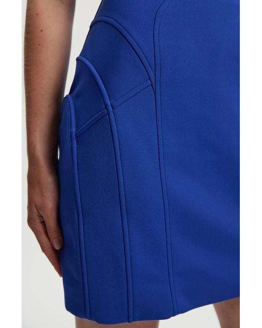 Karen Millen Blue Tailored Scuba Corset Detail Mini Dress