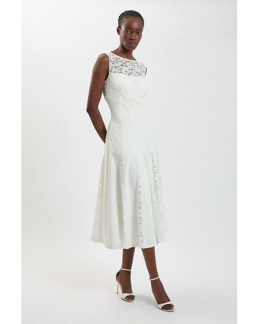 Karen Millen White Compact Stretched Lace Detail Midi Dress