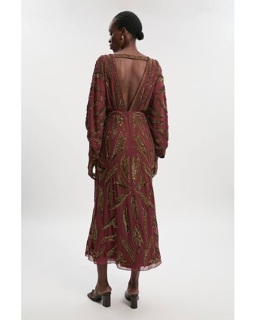 Karen Millen Brown Kimono Sleeve Embellished Maxi Dress