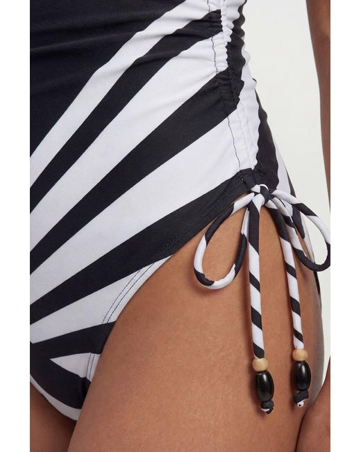 Karen Millen Multicolor Stripe Print With Bead Detail Low Back Swimsuit