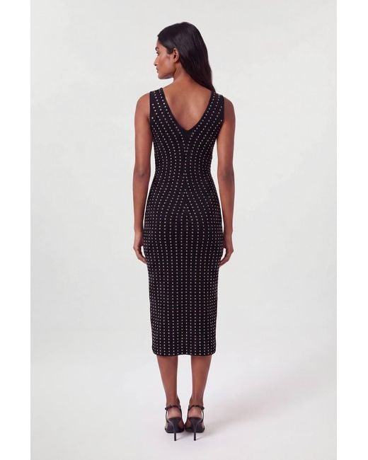 Karen Millen Black All Over Studded Detail Knitted Midi Dress